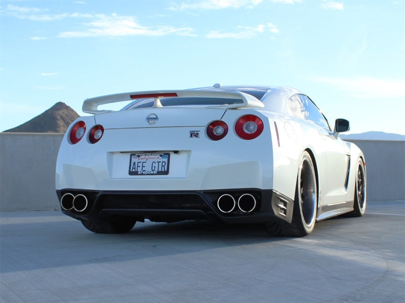 aFe Takeda 3in SS Exhaust Cat-Back 09-14 Nissan GTR V6 3.8L Carbon Fiber Tips 49-36108-C 49-36108-C Photo - Mounted