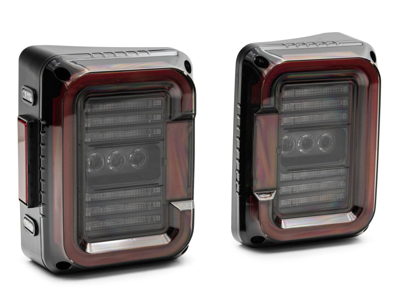 Raxiom 07-18 Jeep Wrangler JK Axial Series LED Halo Tail Lights- Black Housing (Dark Smoked Lens) J138358 J138358 Photo - Close Up