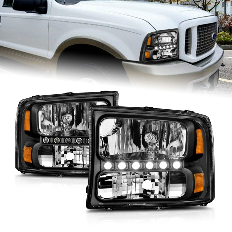 Anzo 2000-2004 Ford Excursion Crystal Headlights Black w/ LED 1pc 111106 Photo - Primary