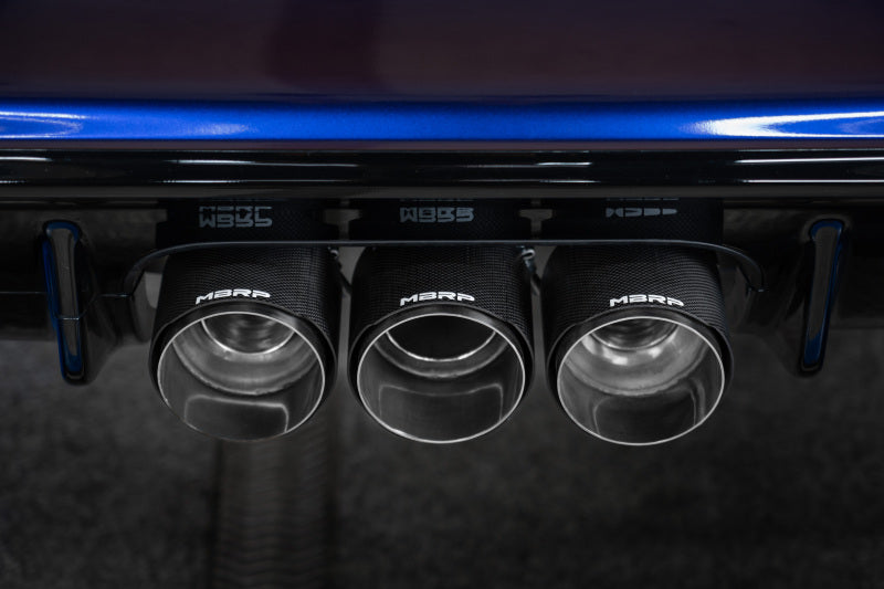 MBRP 23-24 Honda Civic Type R 2.0L T304 SS 3in Cat-Back Exhaust Triple Center Outlet w/ Carbon Tips S49023CF S49023CF Photo - Close Up