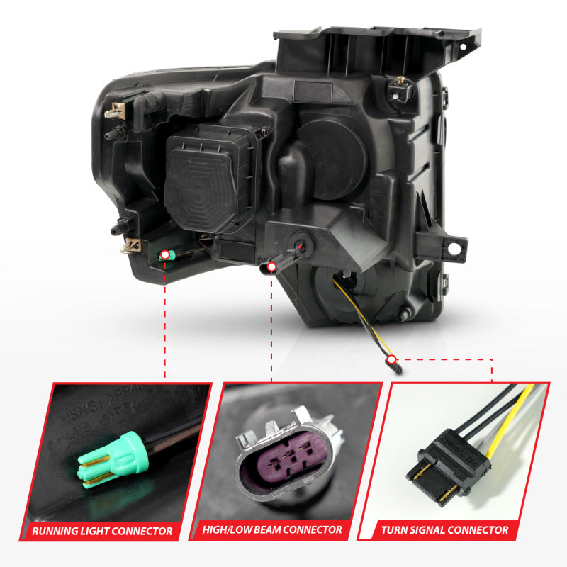 ANZO 09-14 Ford F-150 (Factory Halogen Model ONLY) Full LED Proj Headlights Init/SeqSig Black - Pair 111629A 111629A User 1