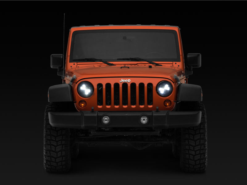 Raxiom 97-18 Jeep Wrangler TJ/JK Axial Spider LED Headlight w/ Amber DRL- Chrome Hsng (Clear Lens) J108047 J108047 Photo - Close Up