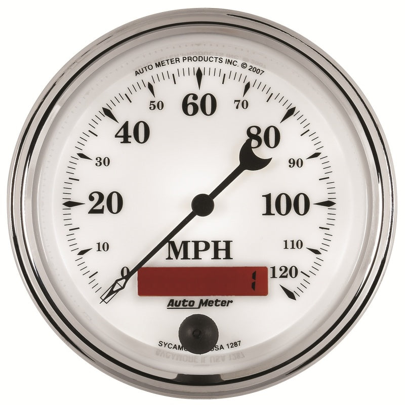 AutoMeter Gauge Speedometer 3-3/8in. 120MPH Elec. Prog. W/ Lcd Odo Old Tyme Wht II 1287 1287 Photo - Primary