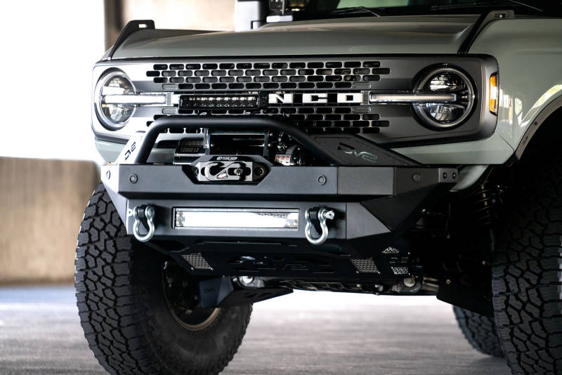 DV8 Offroad 2021+ Ford Bronco Modular Front Bumper Winch Capable w/ Auxiliary Light Mounts FBBR-02 FBBR-02 Photo - Mounted