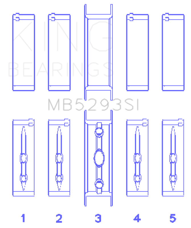 King GM 294/325/345/364CI 4.8/5.3/5.7/6.0L L20/LS1/LS2/LS4/LS6 (Size STD) Main Bearing Set MB5293SI MB5293SI Photo - Primary