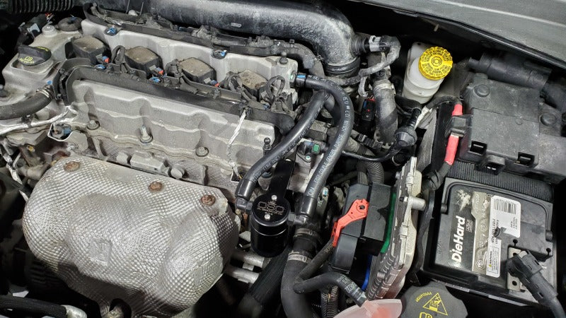 J&L 14-22 Jeep Cherokee 2.4L / 15-21 Jeep Renegade Driver Side Oil Separator 3.0 - Blk Anodized 3077D-B 3077D-B Photo - Mounted