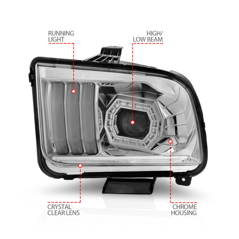 ANZO 05-09 Ford Mustang (w/Factory Halogen HL Only) Projector Headlights w/Light Bar Chrome Housing 121567 121567 User 3