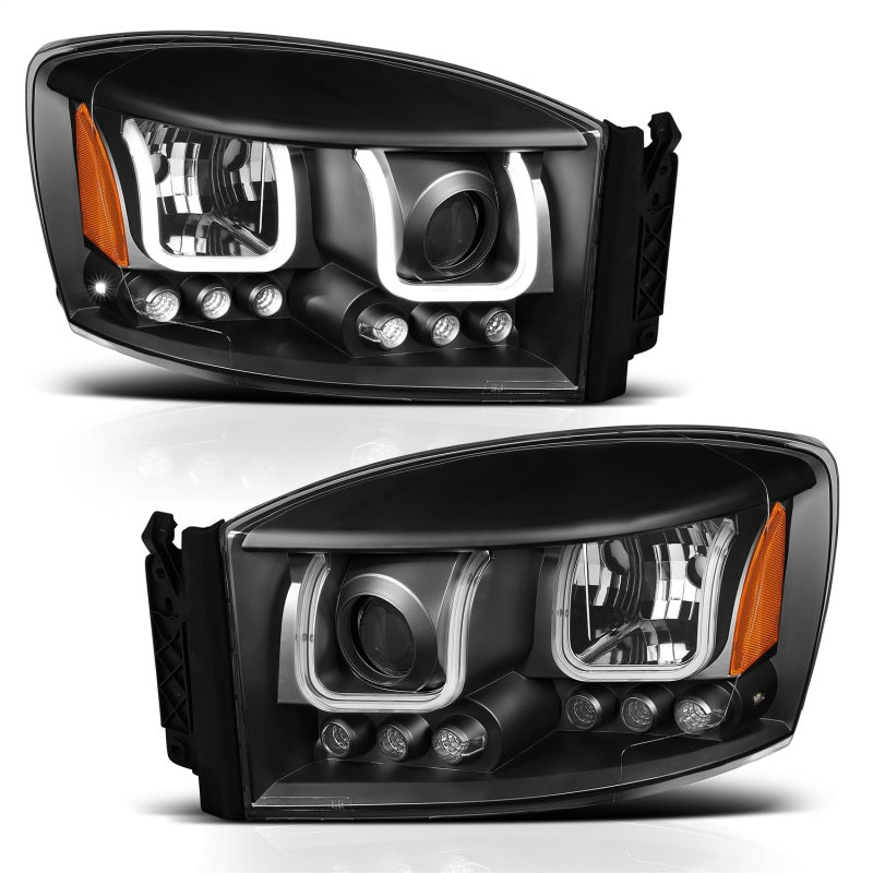 Anzo 2006-2008 Dodge Ram 1500 Projector Headlights w/ U-Bar Black 111314 Photo - Unmounted