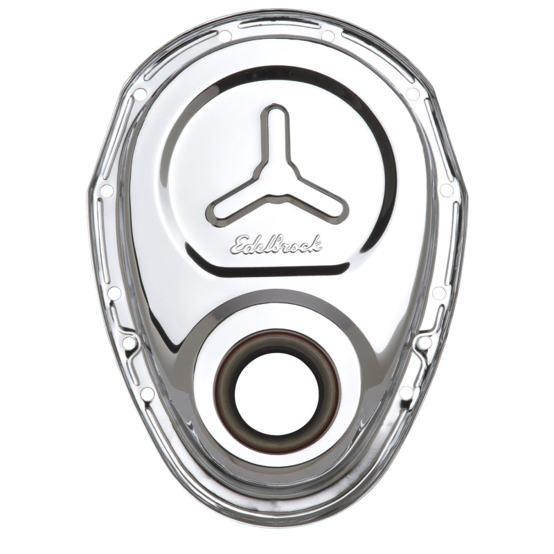Edelbrock Timing Cover; Sb-Chevy Chrome with Welded Reinforcement Plate 4860 Photo - Primary