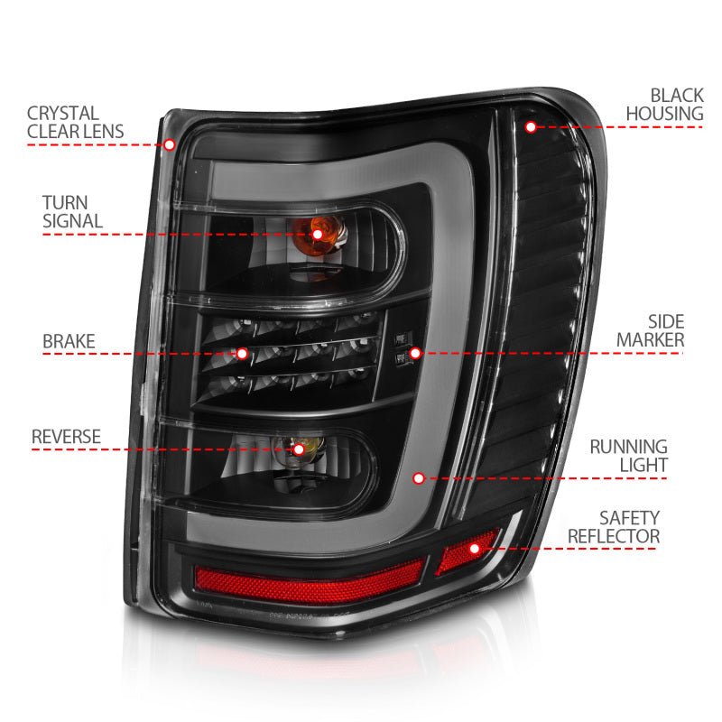ANZO 1999-2004 Jeep Grand Cherokee LED Tail Lights w/ Light Bar Black Housing Clear Lens 311394 311394 Photo - Unmounted