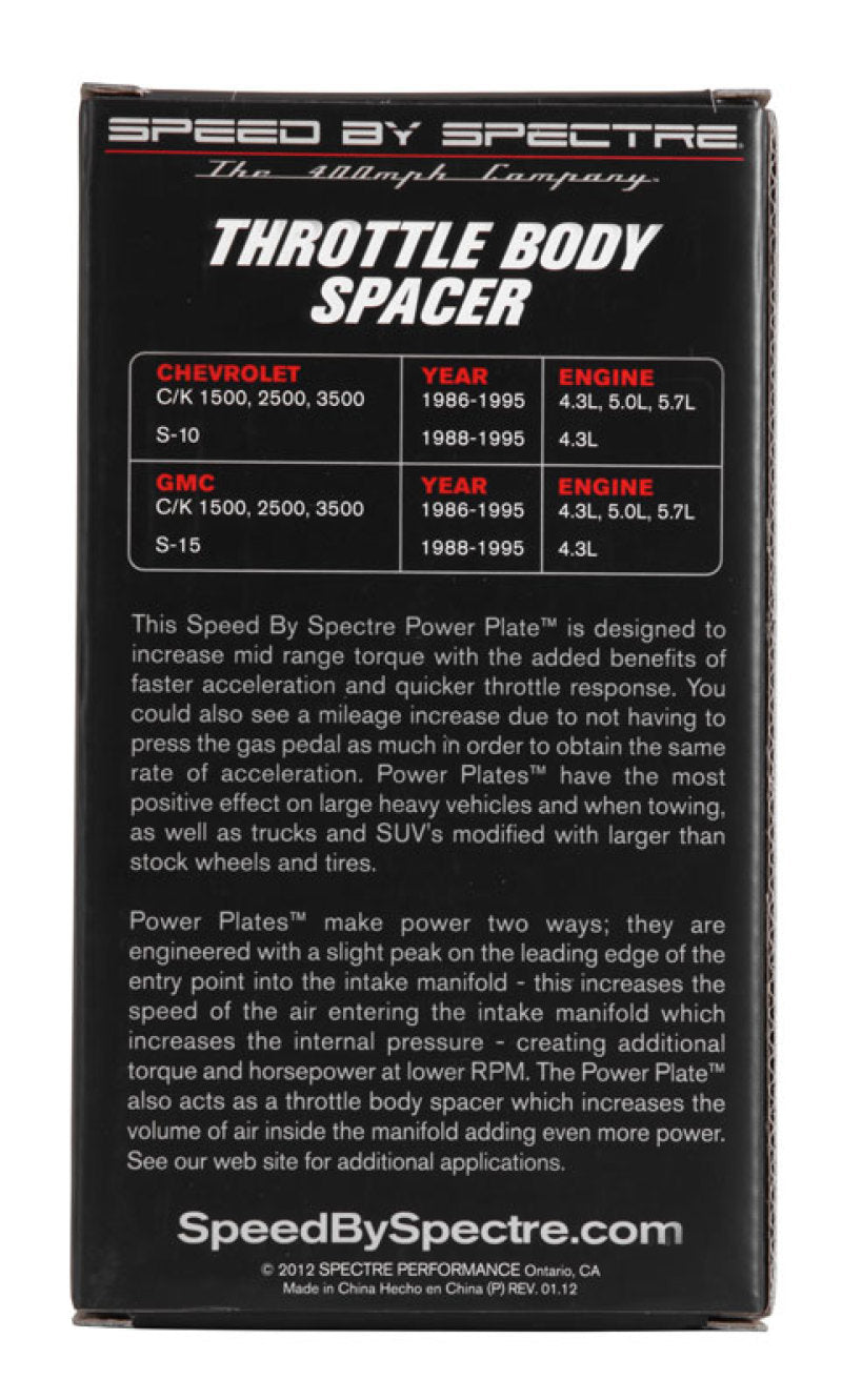 Spectre 86-95 GM 4.3L/5.0L/5.7L Throttle Body Injection Spacer 11252 11252 Photo - in package