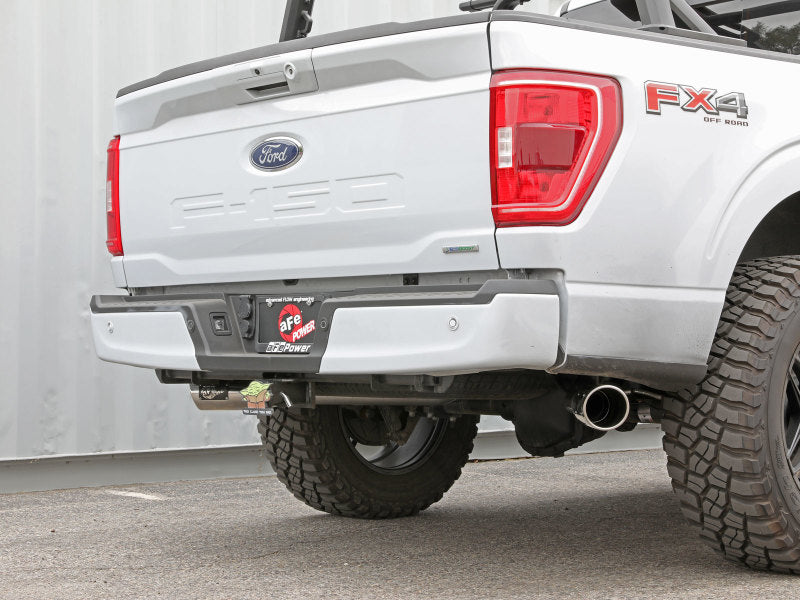 aFe Gemini XV 3in 304 SS Cat-Back Exhaust 2021 Ford F-150 V6 2.7L/3.5L (tt)/V8 5.0L w/ Polished Tips 49-33129-P 49-33129-P Photo - Mounted