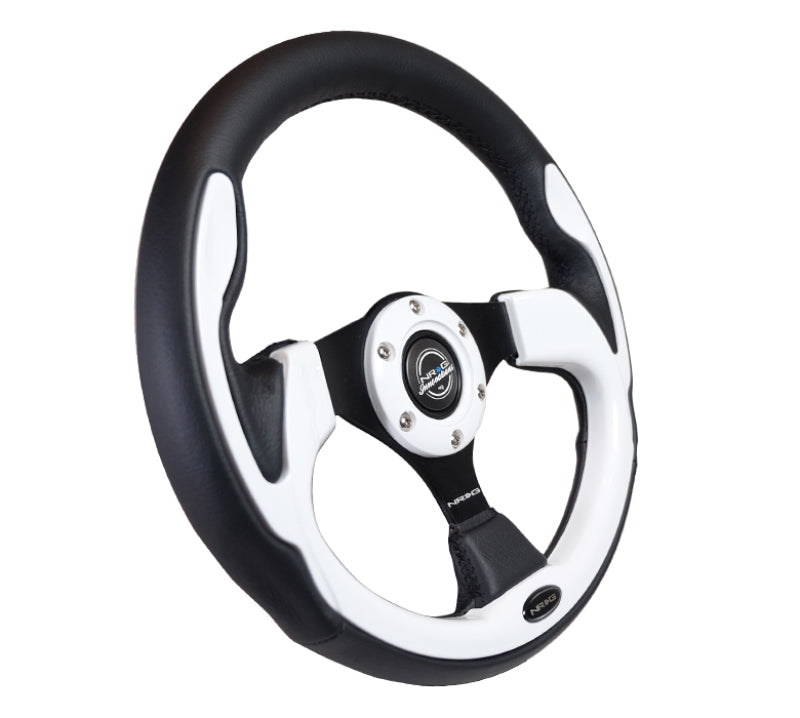 NRG Reinforced Steering Wheel (320mm) Blk w/White Trim & 4mm 3-Spoke RST-001WT RST-001WT Photo - Primary