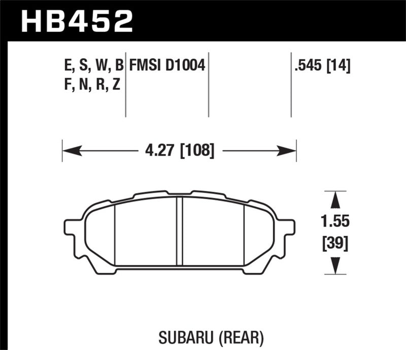 Hawk Ceramic Brake Pads Rear Saab 9-2X 2.5I 2006-2006 HB452Z.545 Photo - Primary