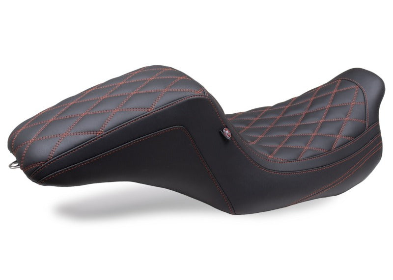 Mustang Motorcycle Mustang 08-24 HD FL Touring Double Diamond Squareback 1PC Seat - Black w/ Red Stitching 75299AB 75299AB User 1