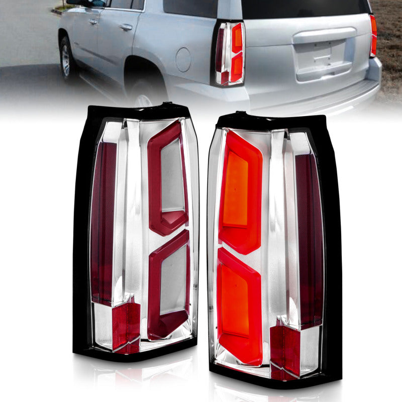 ANZO 2015-2020 Chevrolet Tahoe LED Tail Lights w/ Light Bar Chrome Housing Clear Lens 311376 311376 Photo - Primary
