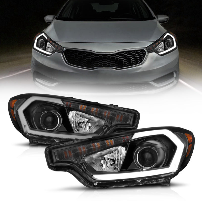 ANZO 2014-2016 Kia Forte Projector Headlights w/ Light Bar Black Housing w/ DRL 121562 121562 Photo - Primary