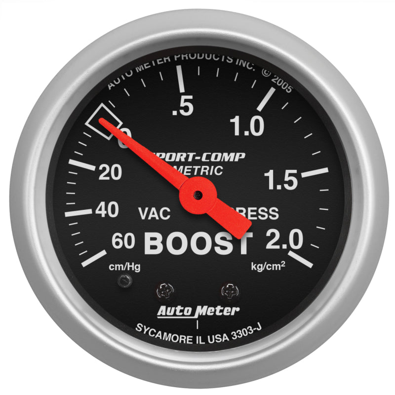 Autometer Gauge, Vac/Boost, 2 1/16", 60cmHg - 2.1kg/cm2, Mechanical, Sport-Comp 3303-J Photo - Primary