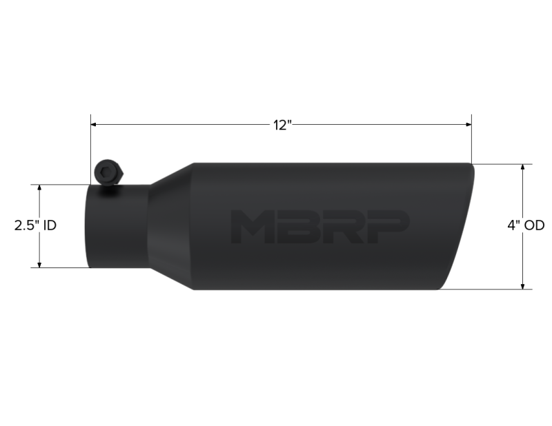 MBRP Universal Tip 4in O.D. Angled Rolled End 2.5in inlet 12in length Black T5150BLK Photo - Close Up