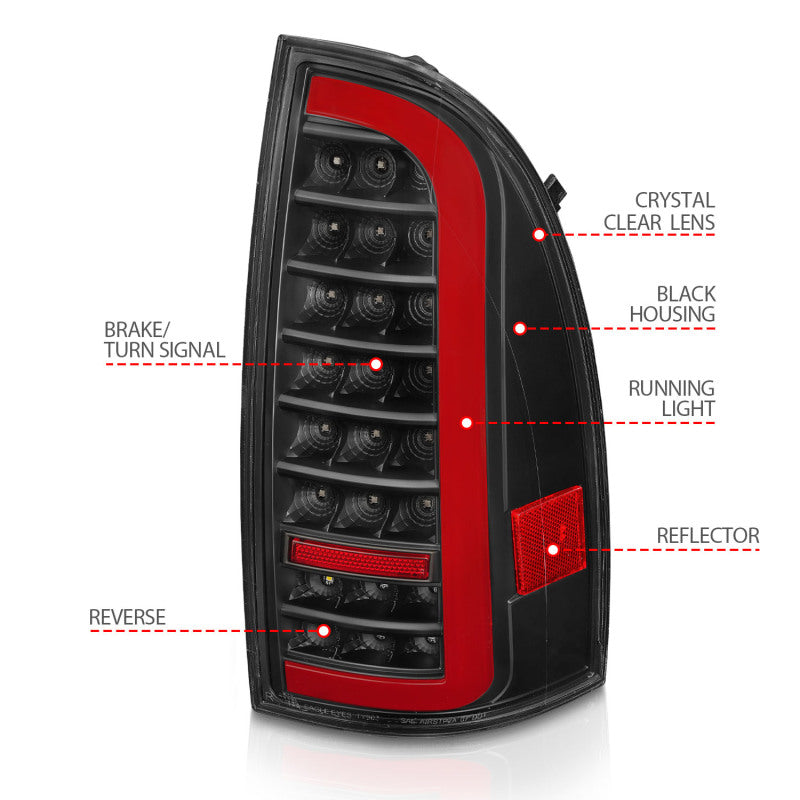 ANZO 05-15 Toyota Tacoma Full LED Tail Lights w/Light Bar Sequential Black Housing Clear Lens 311427 311427 User 3
