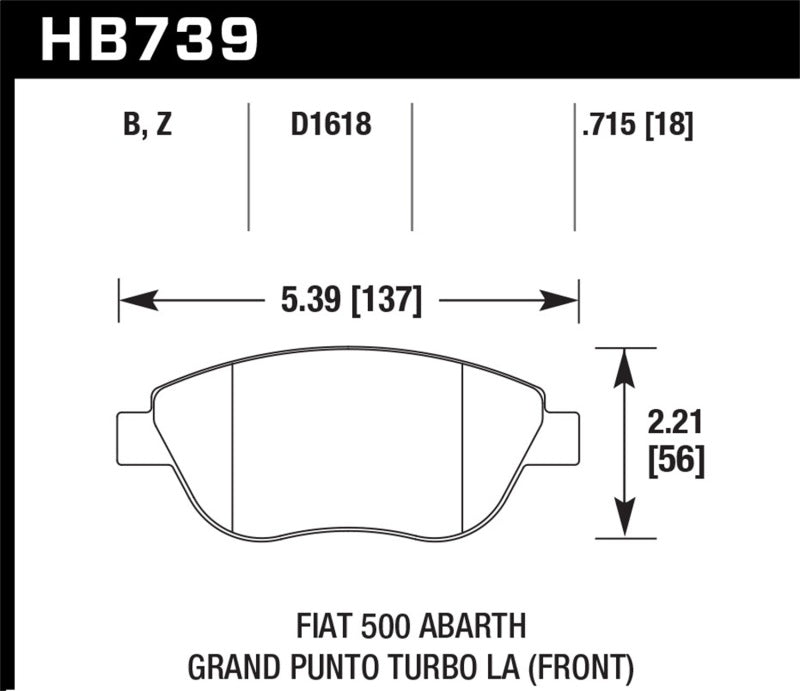 Hawk 2013 Fiat 500 Abarth Front HPS 5.0 Street Brake Pads HB739B.715 Photo - Primary