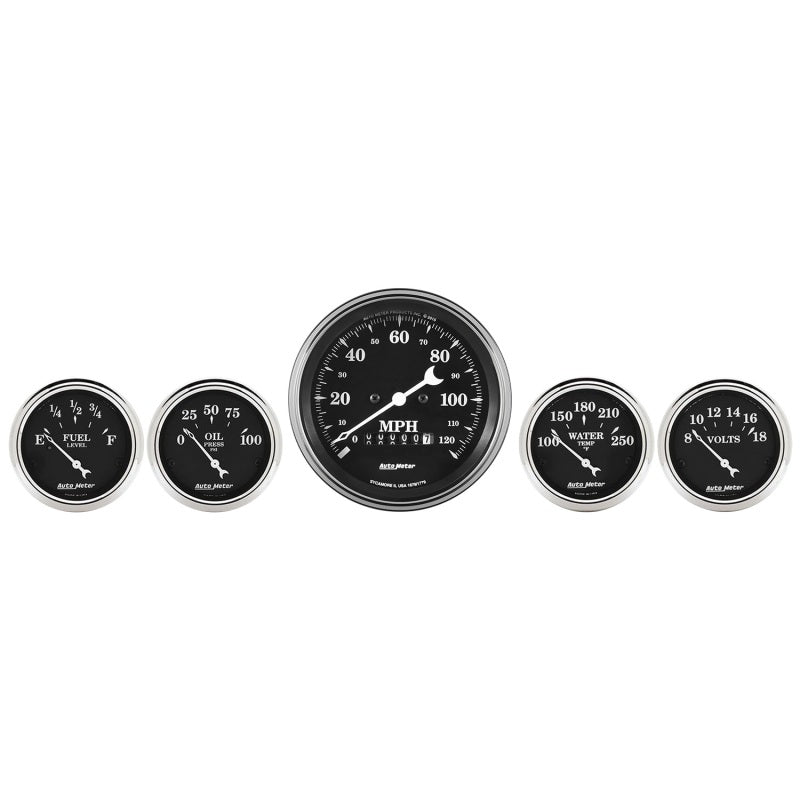 Autometer Gauge Kit, 5 pc., 3 3/8" & 2 1/16", Elec. Speedometer, Old Tyme Black 1740 Photo - Primary