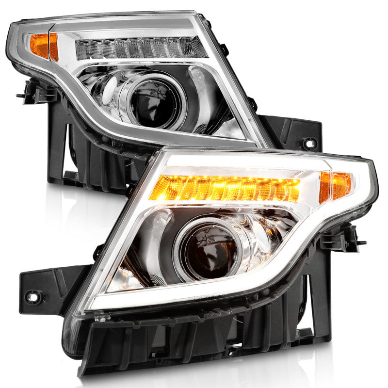 ANZO 11-15 Ford Explorer Projector Headlights w/ Light Bar Chrome Housing w/ Amber light 111576 111576 Photo - Unmounted