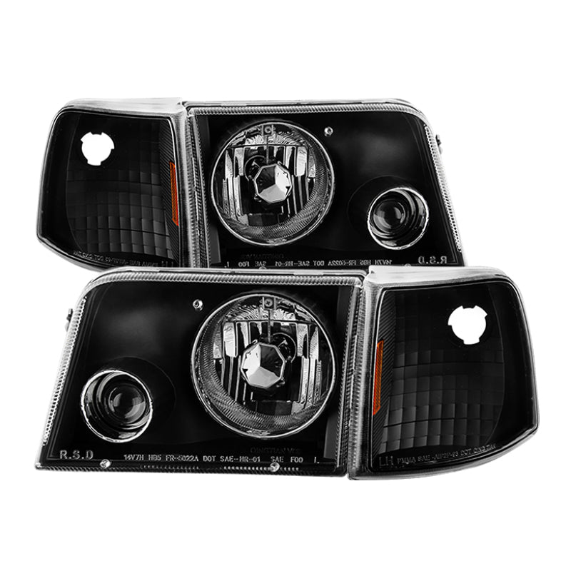 SPYDER Xtune Ford Ranger 93-97 Projector Headlights w/ Corner Lights Black PRO-JH-FR93-SET-BK 9029387 9029387 Photo - Primary