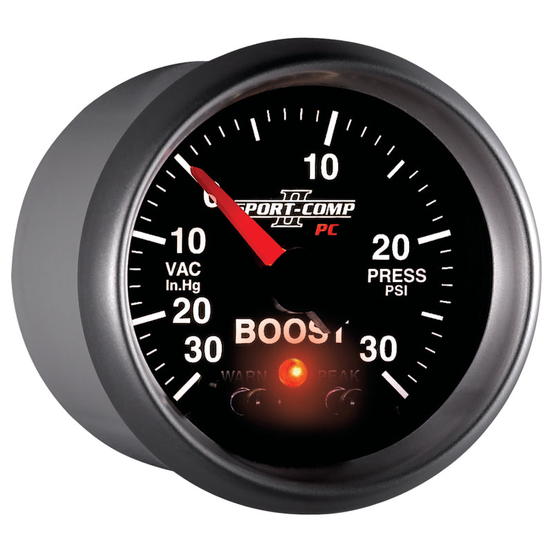 Autometer Gauge, Vac/Boost, 2 1/16", 30inHg-30psi, Stepper Motor w/Peak & Warn, 3677 User 6
