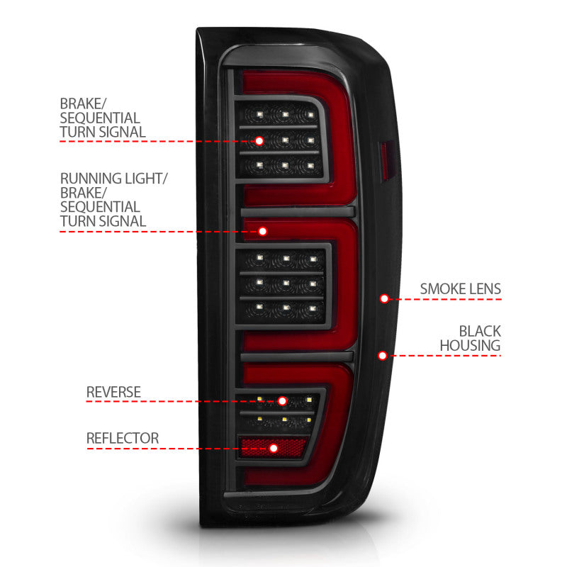 ANZO 19-23 GMC Sierra 1500/2500HD/3500HD Smoke Black Replacement Full LED Bar Tail Light 311460 311460 Photo - Unmounted