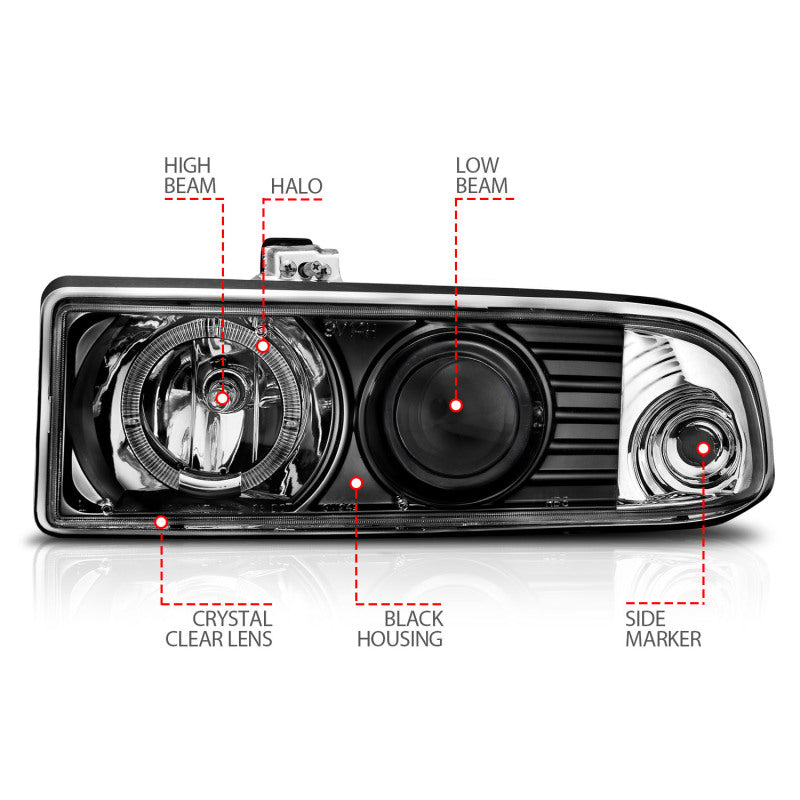 Anzo 1998-2005 Chevrolet S-10 Projector Headlights w/ Halo Black 111015 Photo - Unmounted