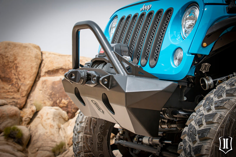 ICON 07-18 Jeep Wrangler JK Pro Series Front Bumper Rec Winch Mount w/Bar/Tabs 25215 25215 Photo - Mounted