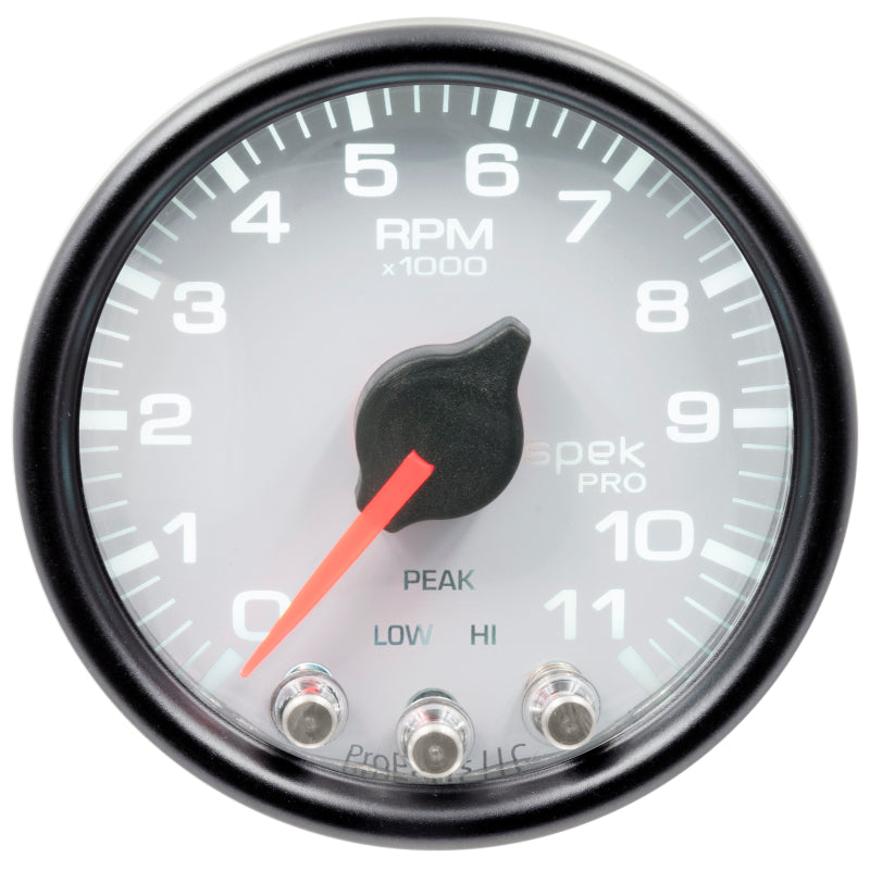 Autometer Spek-Pro Gauge Tach 2 1/16in 11K Rpm W/ Shift Light & Peak Mem Wht/Blk P33612 P33612 User 2