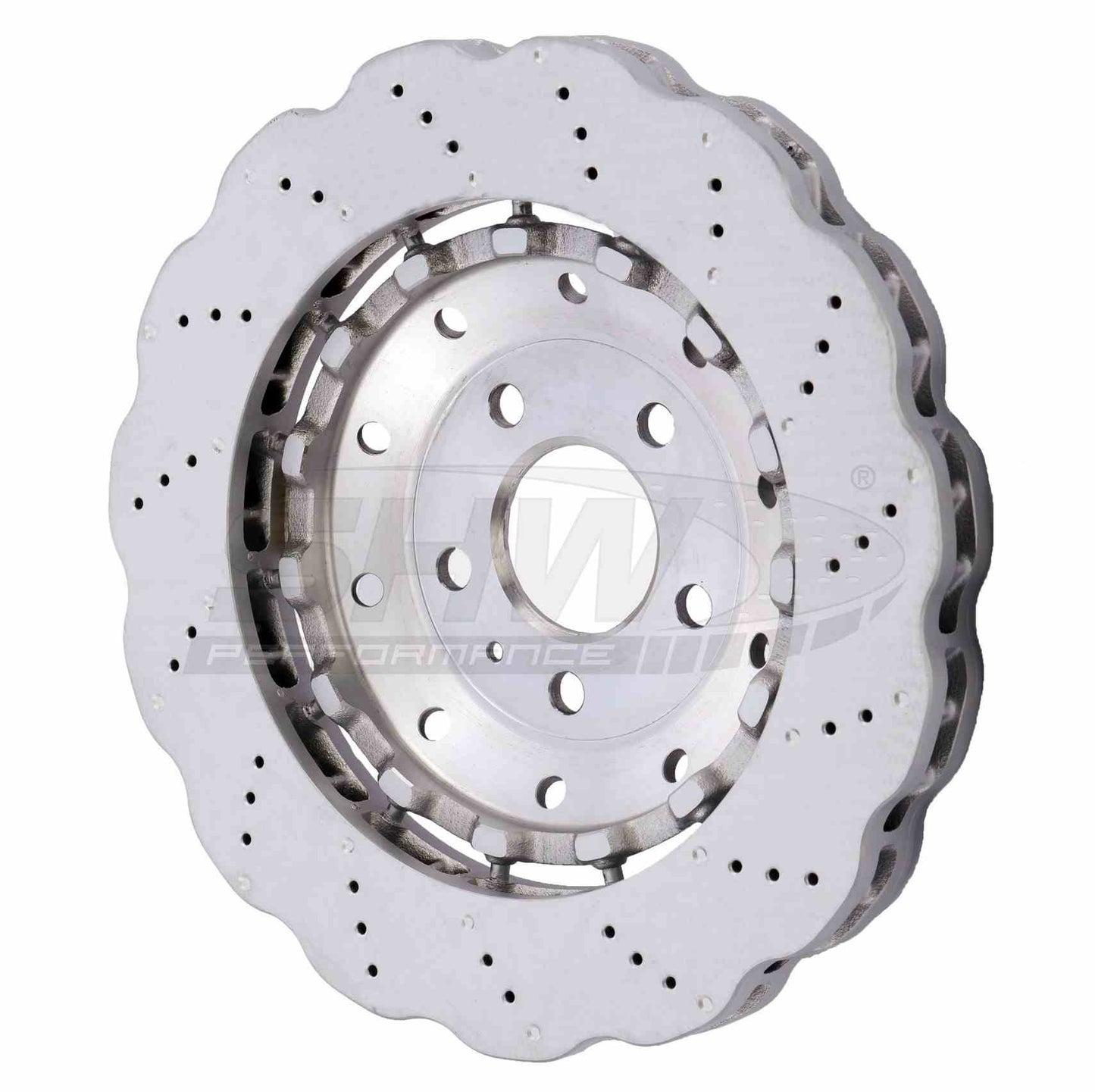 SHW Performance SHW 14-20 Audi R8 5.2L (Excl Ceramic Brakes) Front Drilled-Dimpled Lightweight Wavy Brake Rotor AFX48201