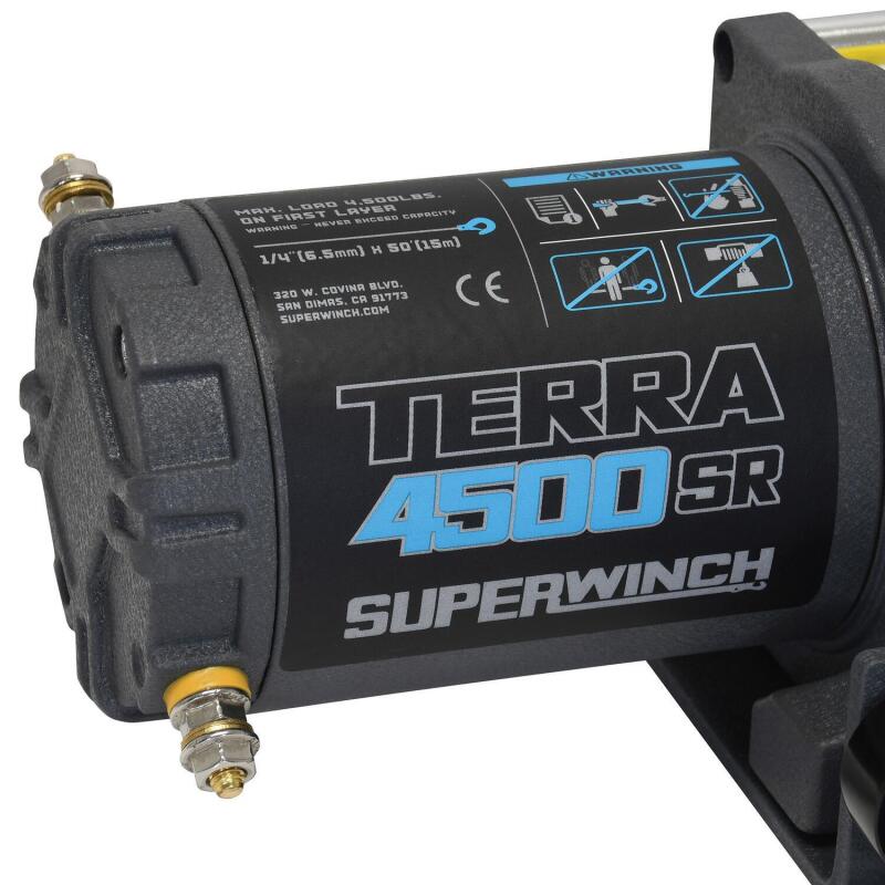 Superwinch 4500 LBS 12V DC 1/4in x 50ft Synthetic Rope Terra 4500SR Winch - Gray Wrinkle 1145270 1145270 Photo - Close Up
