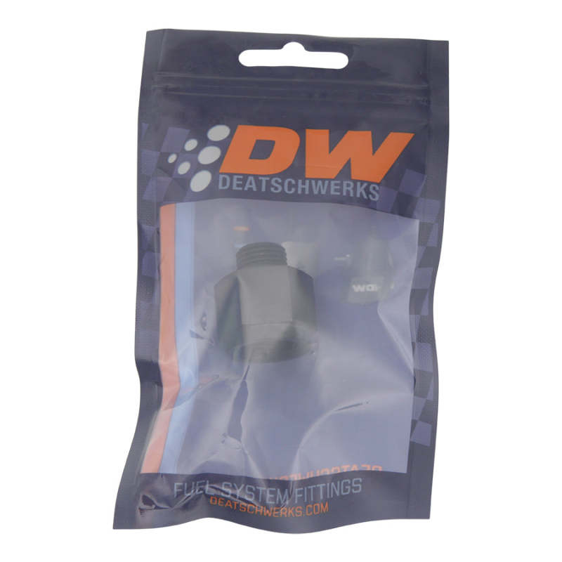 DeatschWerks 6AN ORB Male to M18 X 1.5 Metric Female (Incl O-Ring) - Anodized Matte Black 6-02-0605-B 6-02-0605-B Photo - lifestyle view