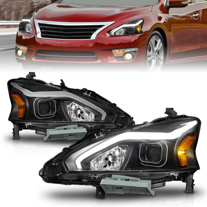 ANZO 13-15 Nissan Altima (w/o Factory HID Bulbs) Projector Headlights - w/ Light Bar Black Housing 121569 121569 Photo - Primary