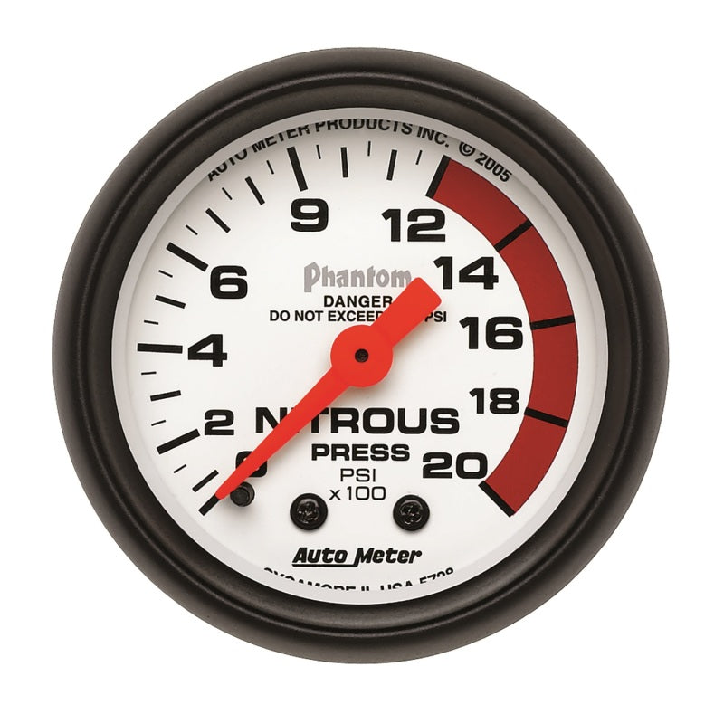 Autometer Gauge, Nitrous Pressure, 2 1/16", 2000PSI, Mechanical, Phantom 5728 Photo - Primary