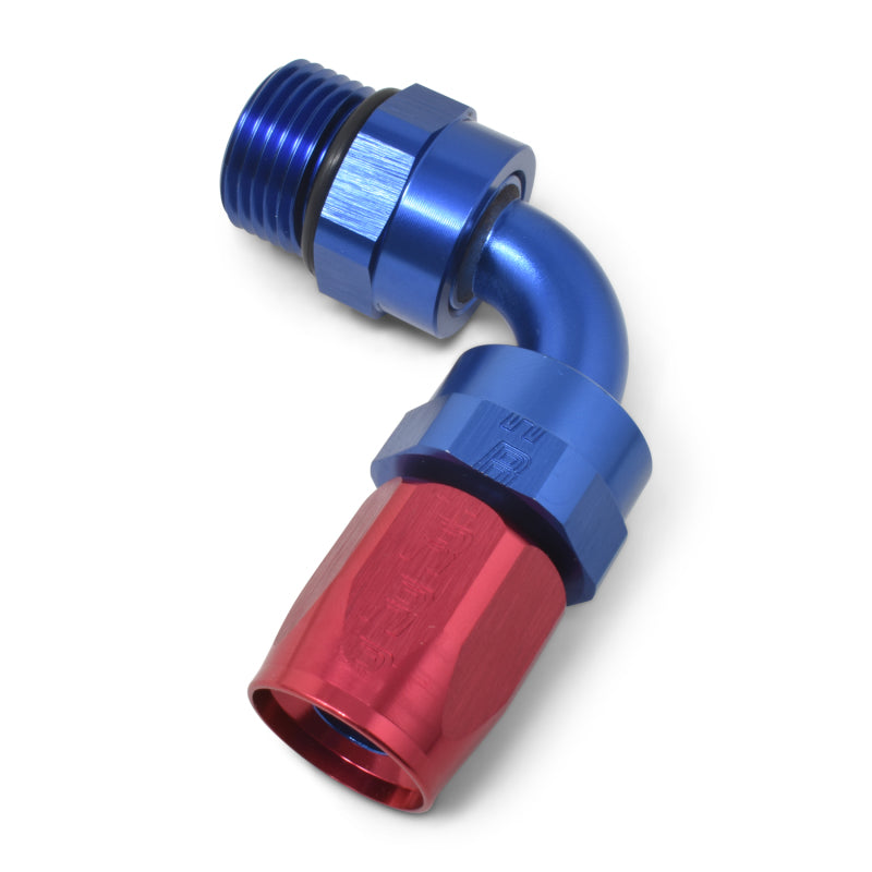 Russell Hose End #8 Hose To #8 Radius Inlet Port 90 Deg Red/Blue 612470 Photo - out of package