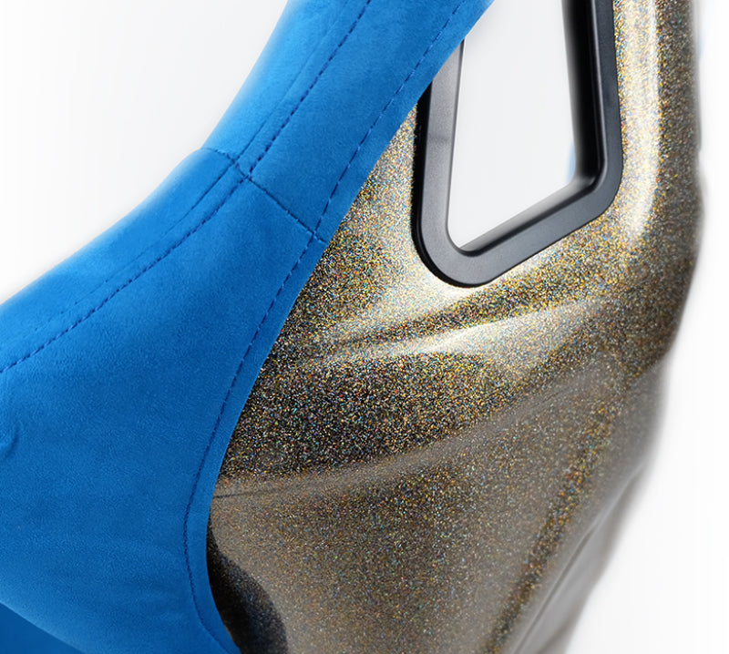 NRG FRP Bucket Seat ULTRA Edition - Large (Blue Alcantara/Gold Glitter Back) FRP-302BL-ULTRA FRP-302BL-ULTRA Photo - Primary