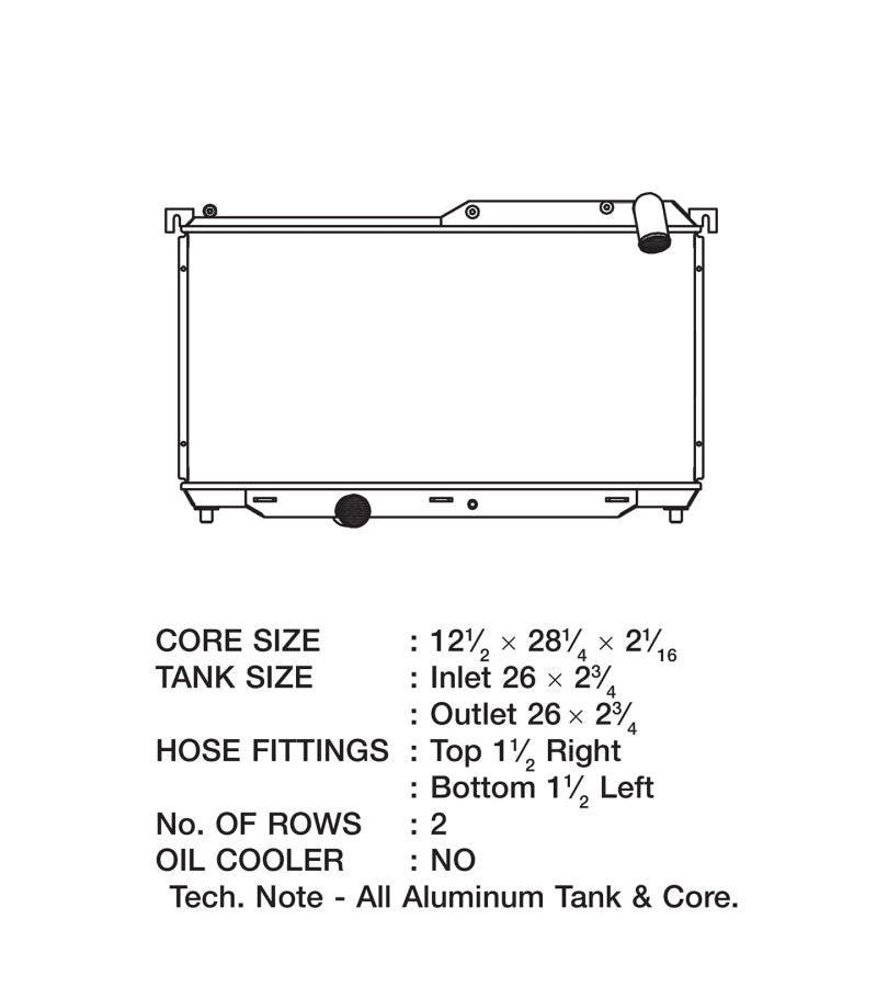 CSF 92-97 Mazda RX-7 Radiator 2865 2865 Technical Drawing