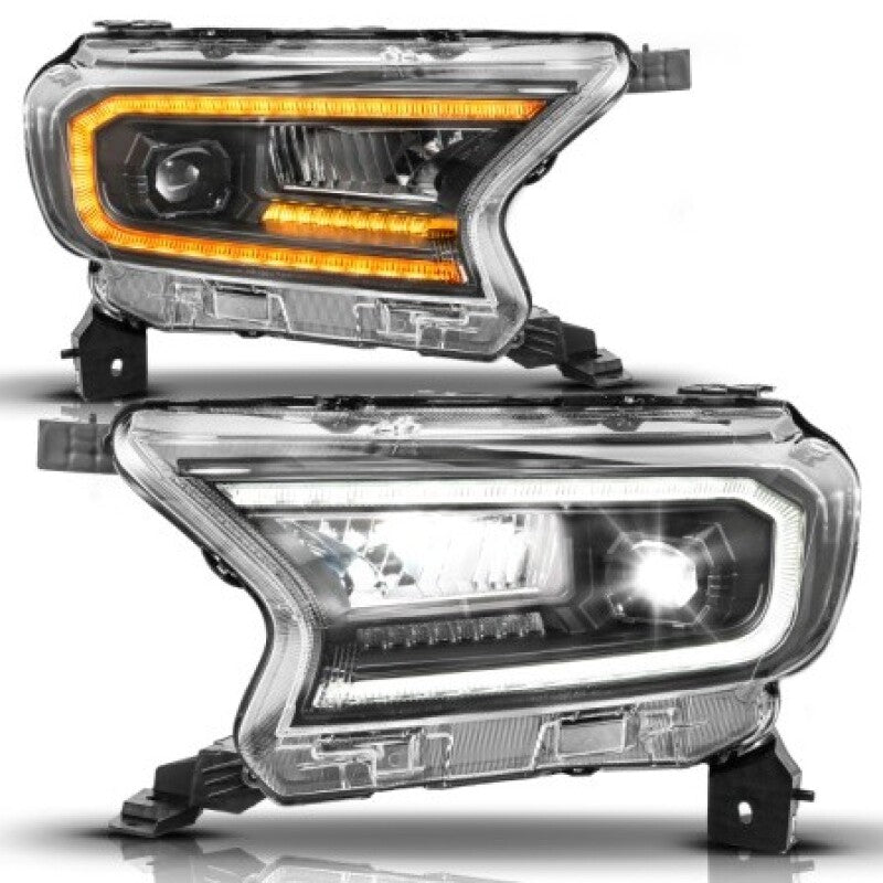 ANZO 19-23 Ford Ranger (Factory Halogen Model) Full LED Proj Headlights Init/DRL/SeqSig Black - Pair 111632A 111632A User 1