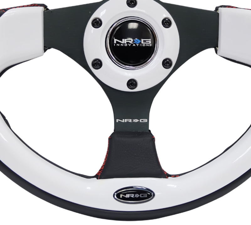 NRG Reinforced Steering Wheel (320mm) Blk w/White Trim & 4mm 3-Spoke RST-001WT RST-001WT Photo - Primary