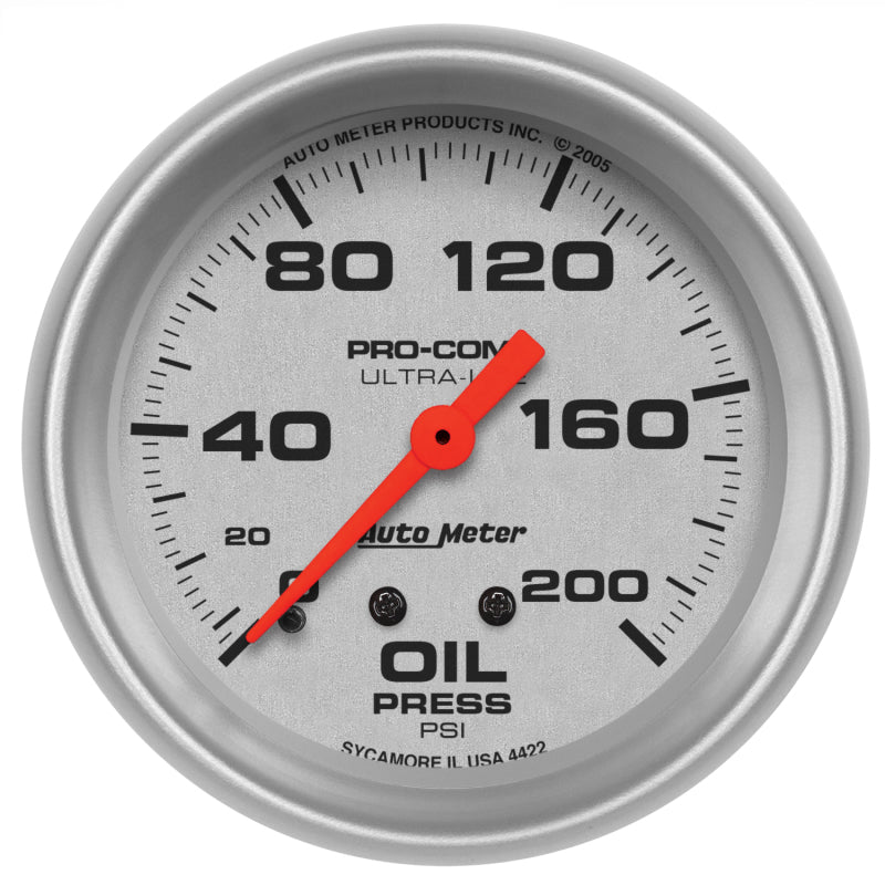Autometer Gauge, Oil Pressure, 2 5/8", 200psi, Mechanical, Ultra-Lite 4422 Photo - Primary