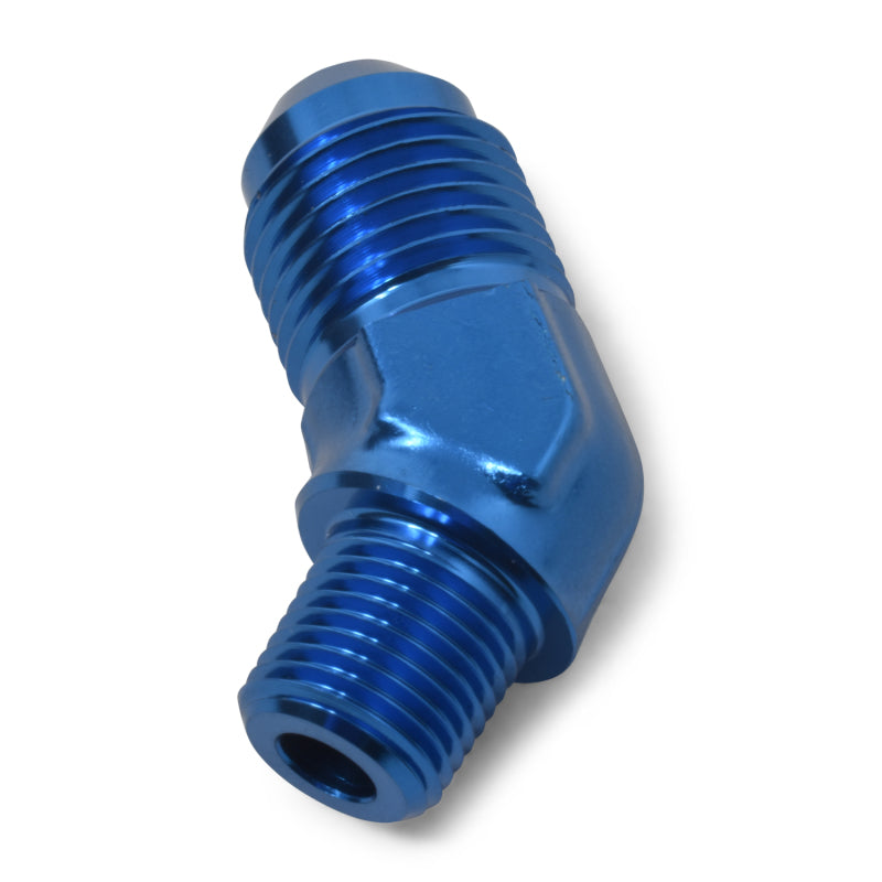 Russell -6 AN 45° Flare to Pipe Adapter (Blue Finish) 660100 Photo - out of package