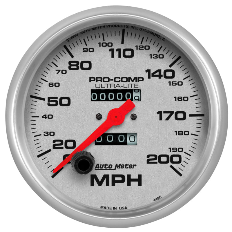 Autometer Gauge, Speedometer, 5", 200Mph, Mechanical, Ultra-Lite 4496 Photo - Primary