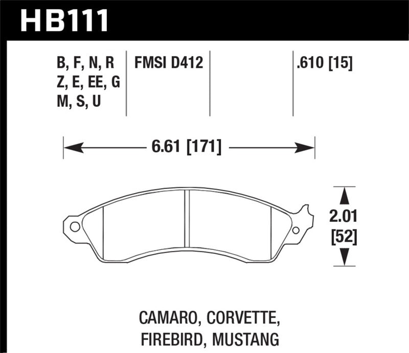 Hawk Performance Hawk 1991 Chevrolet Camaro 3.1L Heritage Edition Performance Package Front ER-1 Brake Pads HB111D.610 HB111D.610 Photo - Primary