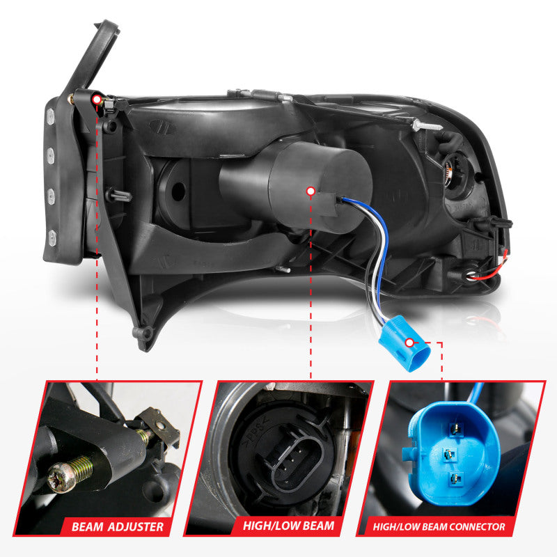 ANZO 94-02 Dodge RAM Crystal Headlight - w/ Light Bar Black Housing 111554 111554 User 4