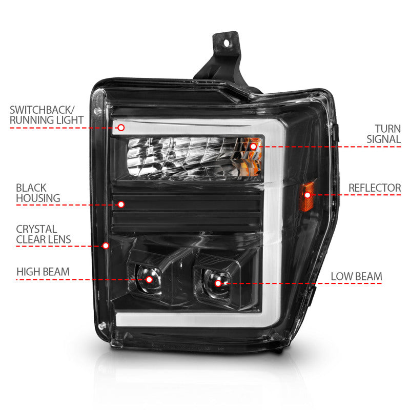 ANZO 08-10 Ford F-250 - F-550 Super Duty Projector Headlights w/ Light Bar Switchback Black Housing 111586 111586 User 3