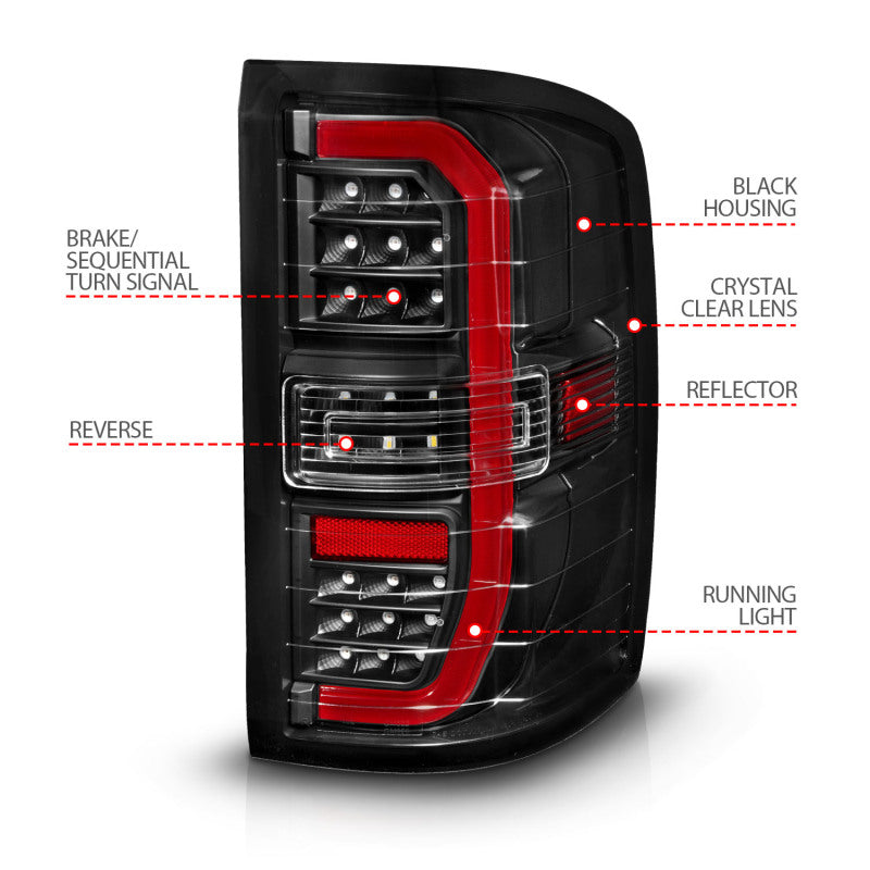 ANZO 14-18 GMC Sierra 1500 Full LED Taillights Black Housing Clear Lens (w/C Light Bars) 311464 311464 User 3